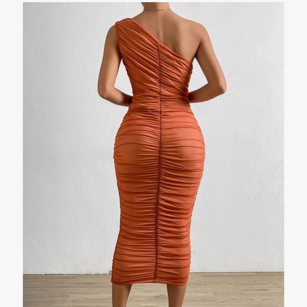 Pofash Shoulder Dress in Rust Orange